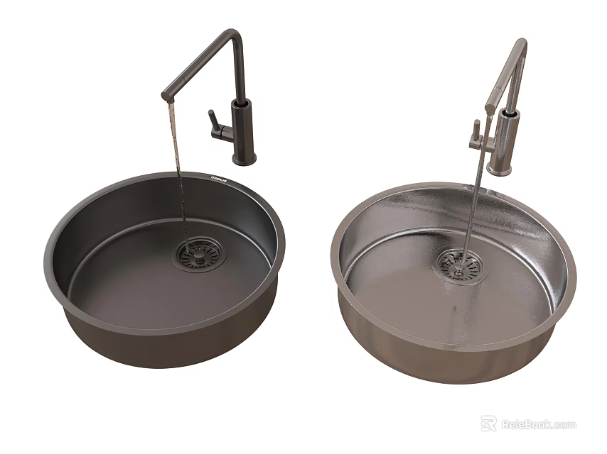 Modern Kitchen Sinks With Faucets In Black And Silver Finishes For Home Use 3d model 