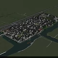 Aerial Planning of Historic Town with River Roads Bridges and Traditional Buildings