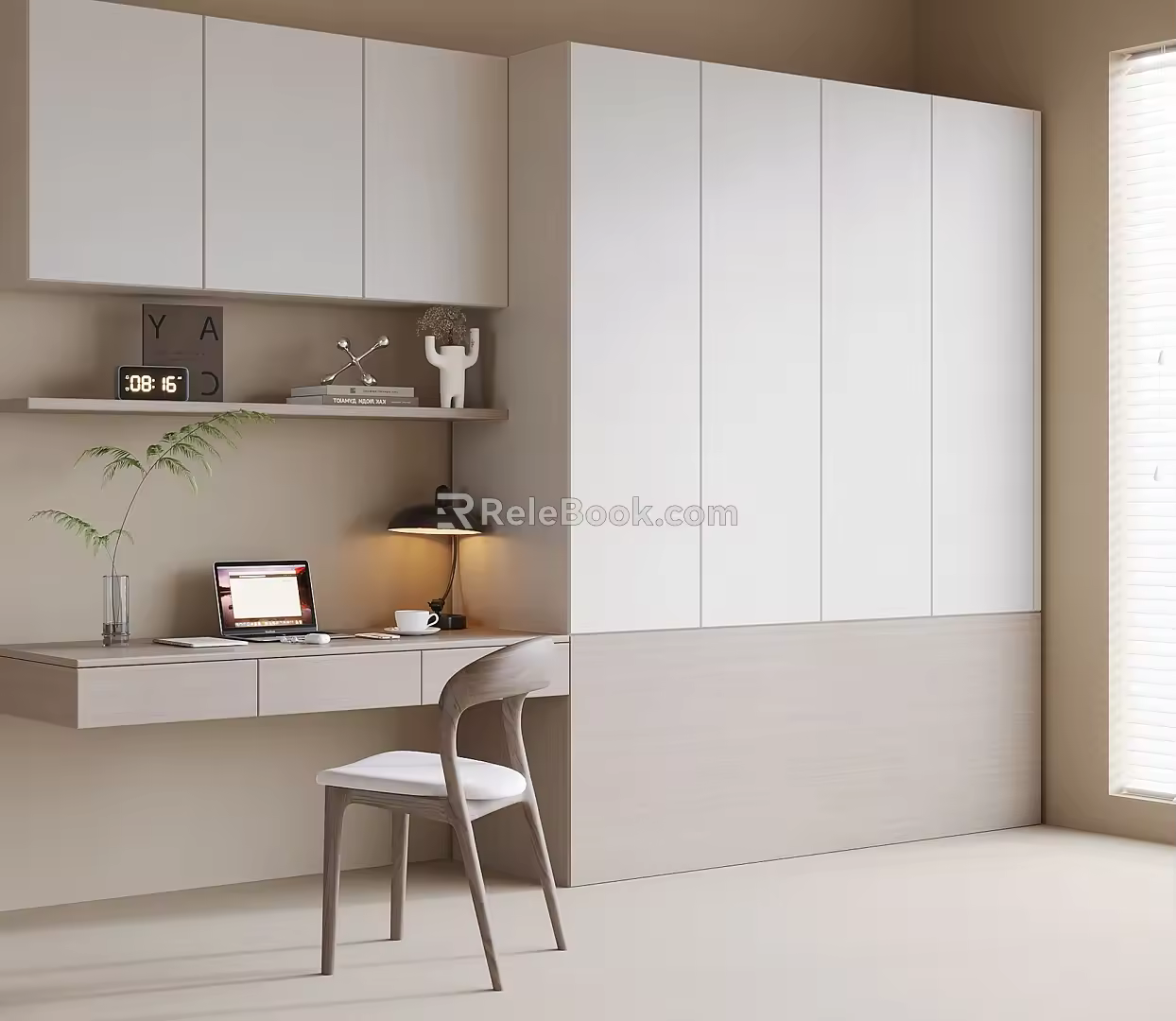 Modern desk bookcase one 3d model