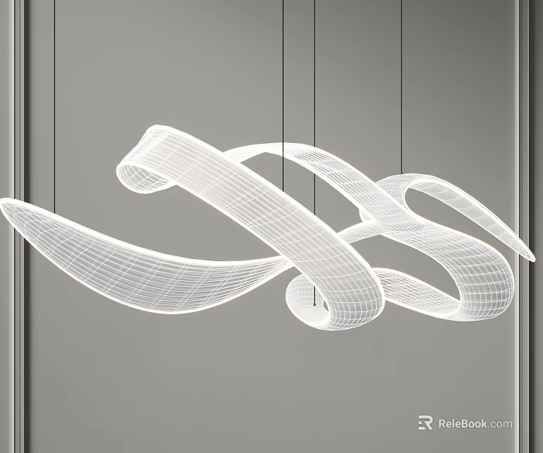 Modern White Wireframe Chandelier With Intertwined Curved Lines For Contemporary Interior Design 3d model 