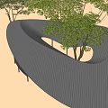 Modern Irregular Shaped Pergola Design With Central Tree And Surrounding Greenery