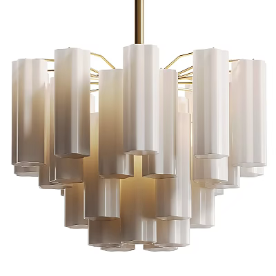 Modern White Cylindrical Chandelier With Frosted Glass Shades And Golden Frame 3d model