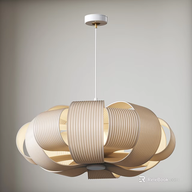 Elegant Modern Beige Ribbed Circular Rings Chandelier With Soft Ambient Light 3d model 