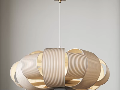 Elegant Modern Beige Ribbed Circular Rings Chandelier With Soft Ambient Light 3d model