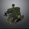 Green Robot Character And Mechanical Creature With Globe Head Cannon Barrel And Legs