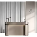 Modern Sleek Reception Desk With Gray Curtains And Property Hall Logo