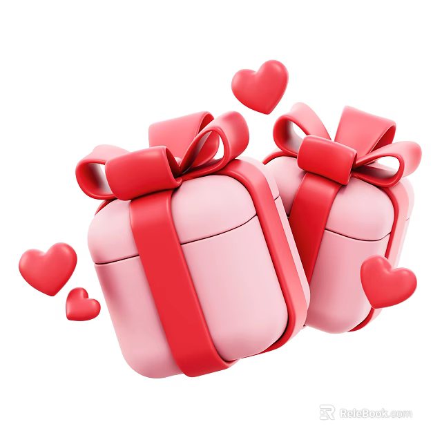 Decorative Ornament Set With Pink Gift Boxes Red Bows And Heart Decorations 3d model 