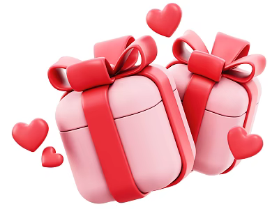 Decorative Ornament Set With Pink Gift Boxes Red Bows And Heart Decorations 3d model