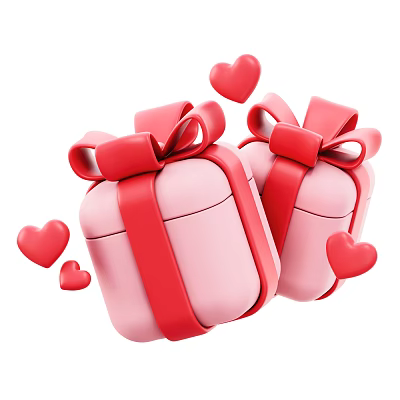 Decorative Ornament Set With Pink Gift Boxes Red Bows And Heart Decorations 3d model