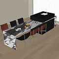 Modern Kitchen Table And Chairs With Marble Countertop Island Fruit Wooden Floor White Blinds