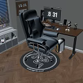 Gray Modern High back Gaming Armchair with Desk Game Controllers and Round Rug