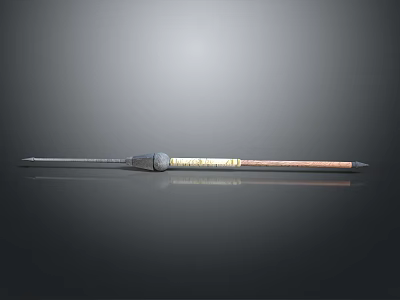 Traditional Weapon Spear With Sharp Metal Head And Ornate Wooden Handle 3d model