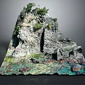 Natural Garden Landscape With Artistic Rockery Green Plants And Blue Water Area