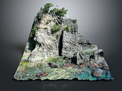Natural Garden Landscape With Artistic Rockery Green Plants And Blue Water Area 3d model