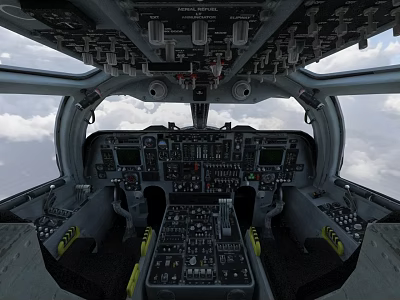 Fighter Jet Cockpit Interior With Dashboard Control Panel Flight Instruments And Cloud View 3d model