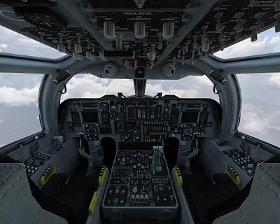 Fighter Jet Cockpit Interior With Dashboard Control Panel Flight Instruments And Cloud View 3d model