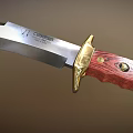 Vintage Hunting Knife With Silver Blade Golden Guard And Red Wooden Handle
