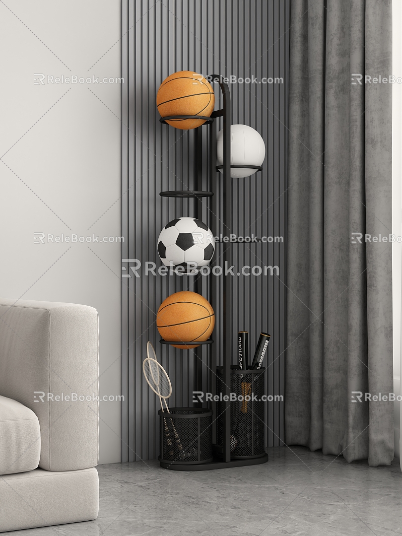 Basketball Football Baseball Storage Basket Badminton Shelf 3d model