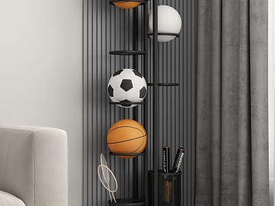 Basketball Football Baseball Storage Basket Badminton Shelf 3d model