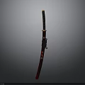 Traditional Katana Weapon With Red Scabbard Black Handle And Gold Accents