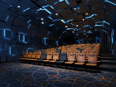 Modern Cinema Interior With Comfortable Seats Ambient Lighting And Spacious Design 3d model