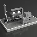 Industrial Factory Plant With Metal Equipment Piping System And Chimney Structure