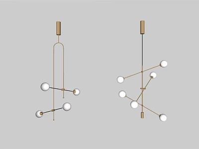 Modern Gold Metal Chandelier With Multiple White Spherical Bulbs And Branches 3d model