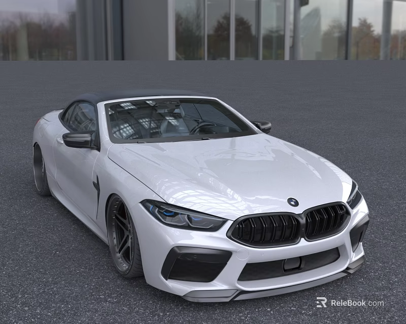 White BMW Convertible Sports Car With Black Top And Stylish Front Design 3d model 