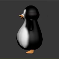 Penguin with black back white belly orange feet and big eyes on gray background