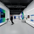 Naked Eye 3D Content Display On Large Screen In Modern Hall With Businessman