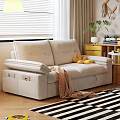 Beige Two Seater Sofa with Yellow Cushions Brown Blanket Near Yellow Cabinet and Green Plant