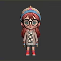 Cartoon Woman With Red Hair Large Glasses Polka Dot Top Yellow Coat Red Shoes