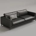 Modern Black Leather Sofa With Gray Accent Cushion And Sleek Design