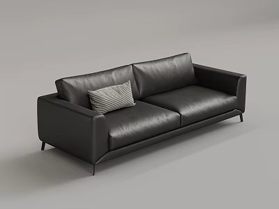 Modern Black Leather Sofa With Gray Accent Cushion And Sleek Design 3d model
