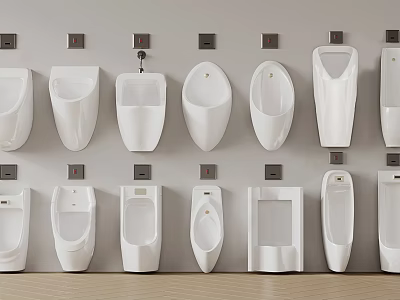 White Wall Mounted Urinals In Various Designs For Bathroom Fixtures 3d model