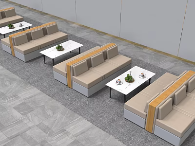 Modern Public Lounge Chairs With Coffee Tables And Plants In Indoor Space 3d model