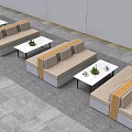Modern Public Lounge Chairs With Coffee Tables And Plants In Indoor Space