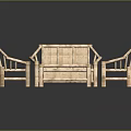 Light Wood Outdoor Table With Rattan Design And Matching Chairs For Patio Use