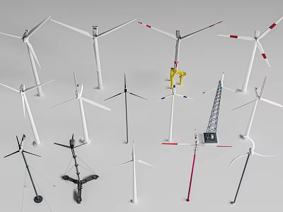 Heavy Duty Industrial Wind Turbines With Rotor Blades Steel Towers And Energy Generators 3d model