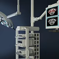 Medical Equipment Setup Featuring Surgical Light Mobile Cart And Display Screen With Four Medical