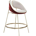 Modern Elegant Bar Stools With Red And White Velvet Upholstery And Golden Metal Frame