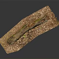 Natural Rustic Wooden Log With Scattered Wood Shavings And Green Leaves On Dark Background