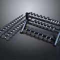 Fitness Equipment Dumbbell Rack Holding Multiple Black Dumbbells Organized Neatly