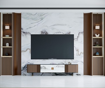 New Chinese TV Background Wall Marble Background Wall Chinese Decorations Chinese TV Cabinet TV 3d model