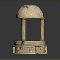 Historical Stone Structure With Dome Columns Base And Green Moss Accents 3d model