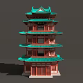 Traditional Chinese Five Story Pagoda With Green Roof Red Walls And Ornate Eaves