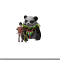 Game and Movie Character Panda with Bamboo Leaf Decoration and Red Outfit Girl