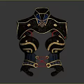 Dark Blue Decorative Breastplate With Golden Ornaments Red Straps And Ornate Home Decor