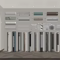 Various Air Conditioners and Fans Displayed with Wall Mounted Floor Standing and Table Types