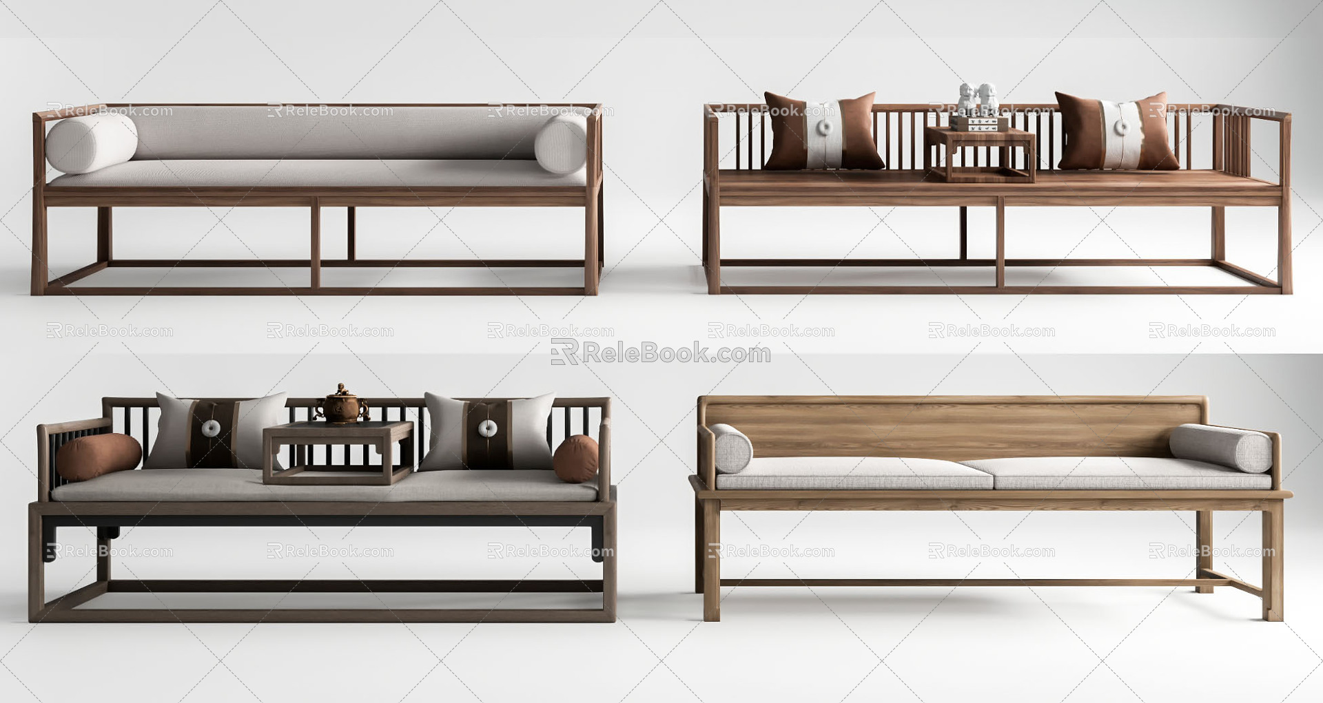 New Chinese-style Lohan Bed Lohan Bed Combination 3d model